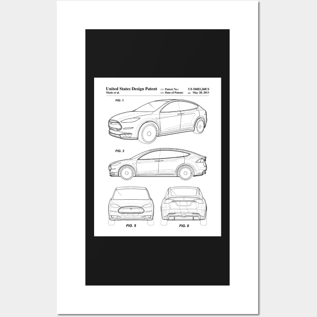 Tesla Model S Patent - Tesla Art - Black And White Wall Art by patentpress